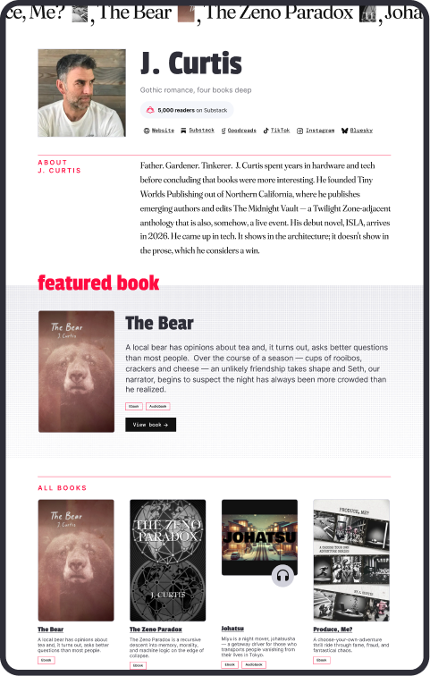 Author storefront browser mockup