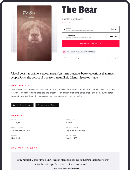 Step 1 mockup: book page in a browser